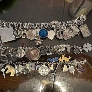 3 Loaded Sterling Silver Charm Bracelets 166 Grams 925